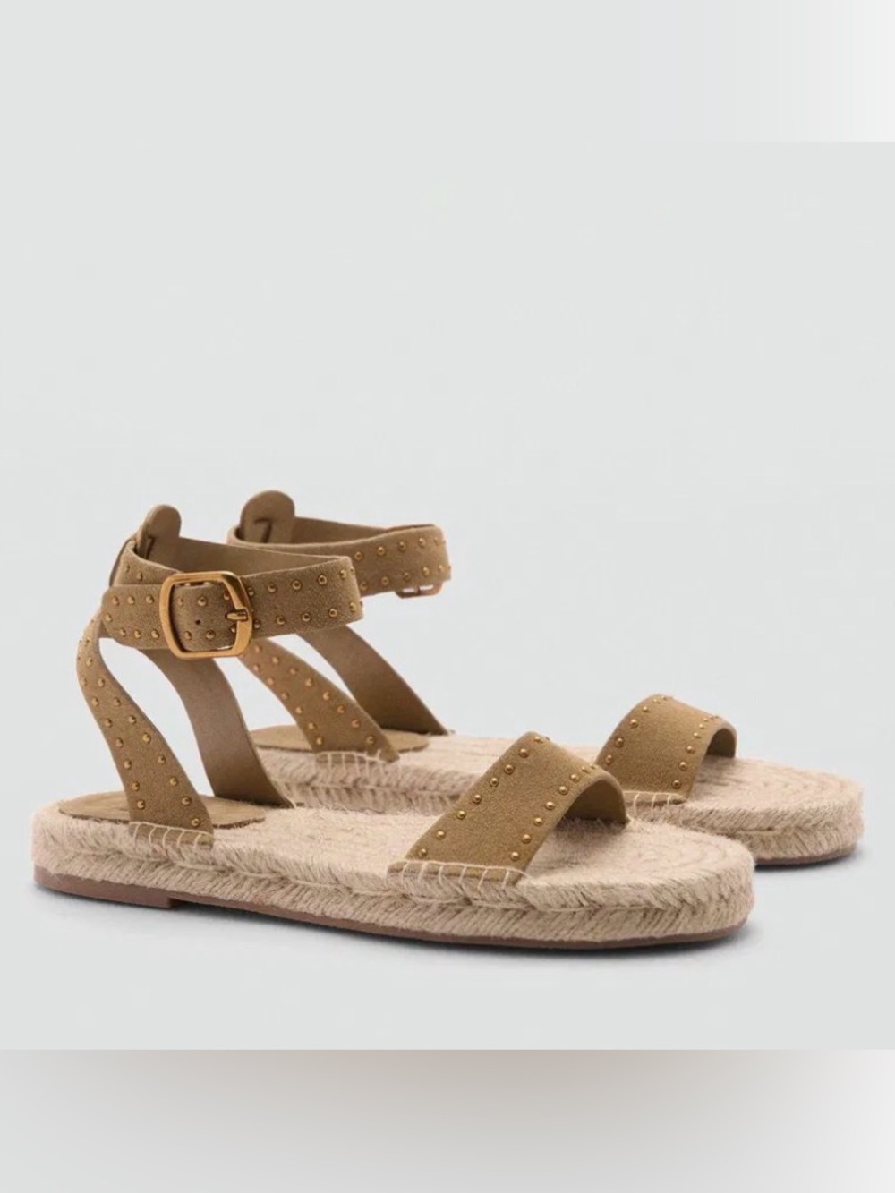 MNG Studded Espadrille Sandals in Camel